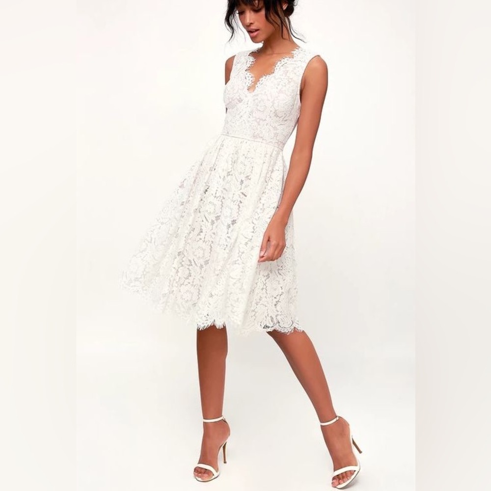 Lulu's White Lace Midi Dress NWT